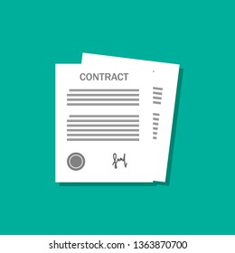Contract. Document with stamp and pen. Sign a contract concept. Modern vector illustration
