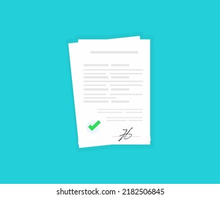 Contract documents pile logo design. Approval stamp, concept of paperwork, business doc. Contract investment professional document agreement.vector design and illustration.