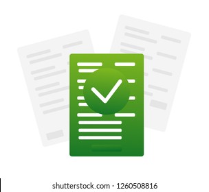 Contract documents pile vector illustration, flat cartoon stack of agreements document with signature and approval stamp, concept of paperwork, business doc