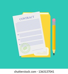 contract with envelope and pencil, illustration with shadow