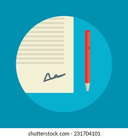 Contract flat design colorful vector illustration icon isolated on bright background