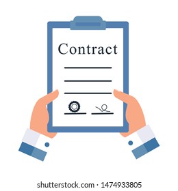 Contract.    Flat design, white background.

