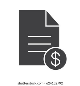 Contract glyph icon. Business agreement silhouette symbol. Document with dollar sign. Negative space. Vector isolated illustration