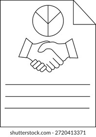 Gráfico de apretón de manos de contrato con esquinas y líneas dobladas en blanco
