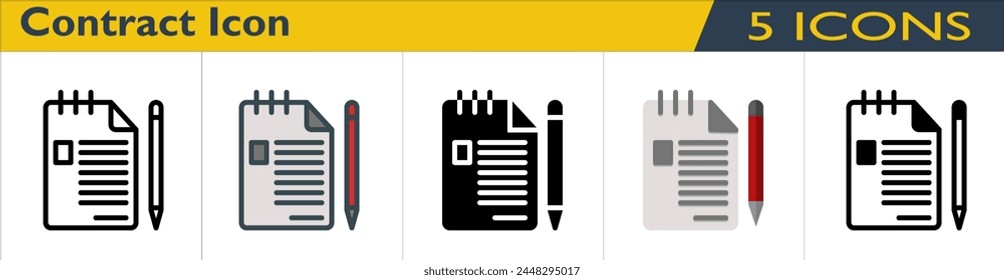 Contract icon with 5 styles (outline, color lineal, solid, color and mixed)
