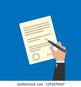 Contract icon agreement pen on desk flat business illustration vector