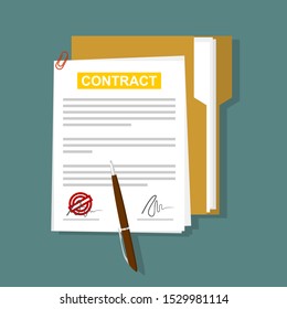 Contract icon agreement pen on desk flat business illustration vector