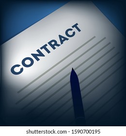 Contract icon agreement pen on desk flat business illustration vector