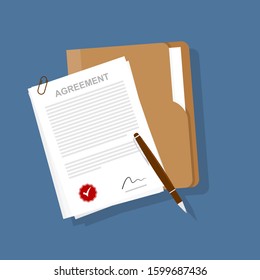 Contract icon agreement pen on desk flat business. vector