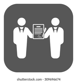 The contract icon. Agreement and signature, pact, partnership, negotiation symbol. Flat Vector illustration. Button