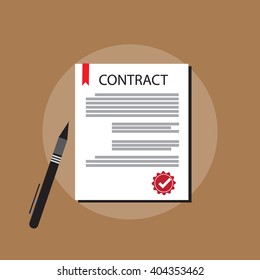 The contract icon. Agreement and signature, pact, accord, convention symbol. Design icons of the signed contract. 