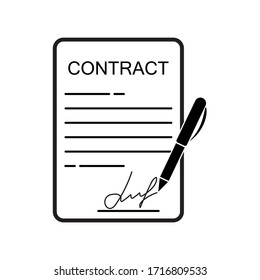 Icono del contrato, acuerdo y firma. Dibujo de diseño vectorial de conceptos modernos.