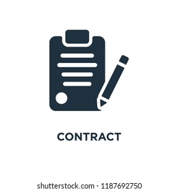 Contract icon. Black filled vector illustration. Contract symbol on white background. Can be used in web and mobile.