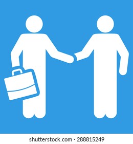 Contract icon from Business Bicolor Set. This flat vector symbol uses white color, rounded angles, and isolated on a blue background.