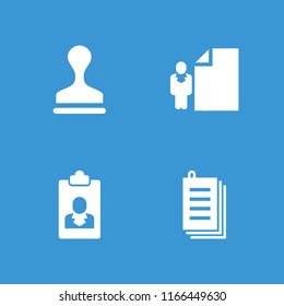 Contract icon. collection of 4 contract filled icons such as stamp, paper, man and document. editable contract icons for web and mobile.