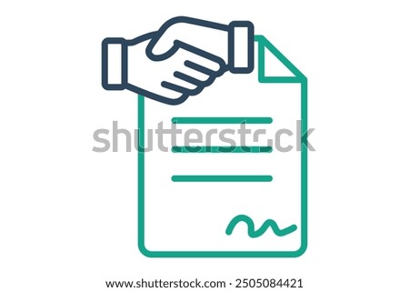 Contract icon. document with handshake. line icon style. icon related to law and justice.  law elements vector illustration