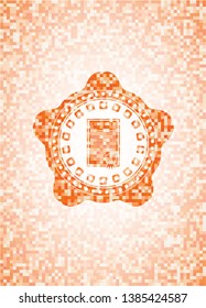 contract icon inside abstract orange mosaic emblem
