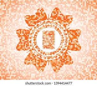 contract icon inside abstract orange mosaic emblem with background