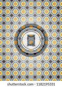 contract icon inside arabesque badge. arabic decoration.