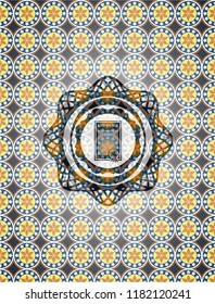 contract icon inside arabesque style emblem. arabic decoration.