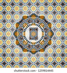 contract icon inside arabic emblem. Arabesque decoration.
