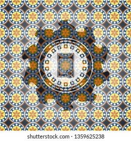 contract icon inside arabic style emblem. Arabesque decoration.