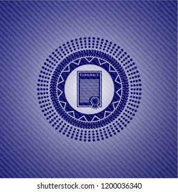 contract icon inside badge with denim background