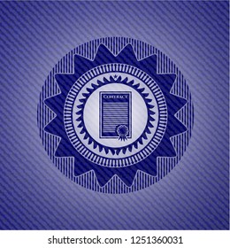 contract icon inside badge with denim texture