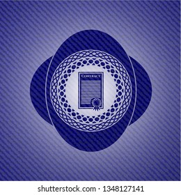contract icon inside badge with denim background