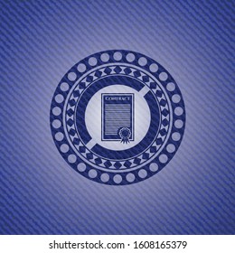 contract icon inside badge with denim background