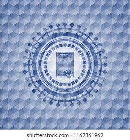 contract icon inside blue badge with geometric pattern.