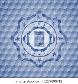 contract icon inside blue badge with geometric pattern background.