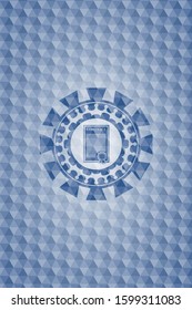 contract icon inside blue badge with geometric background.
