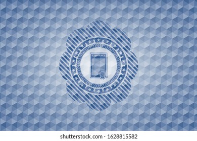 contract icon inside blue badge with geometric pattern background.