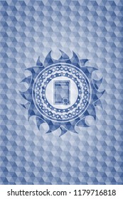 contract icon inside blue emblem or badge with abstract geometric pattern background.