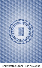 contract icon inside blue emblem or badge with abstract geometric polygonal pattern background.