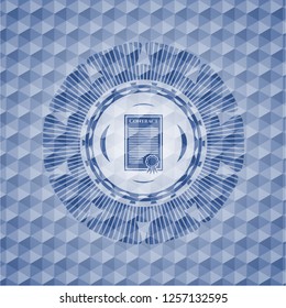 contract icon inside blue hexagon emblem.