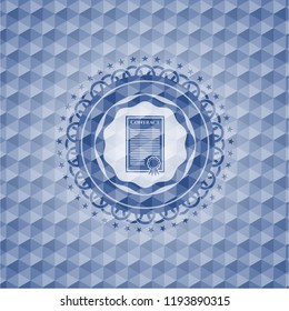 contract icon inside blue polygonal emblem.