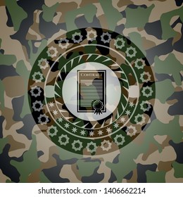 contract icon inside camouflaged emblem