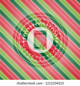 contract icon inside christmas colors style badge.