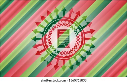 contract icon inside christmas colors style badge.
