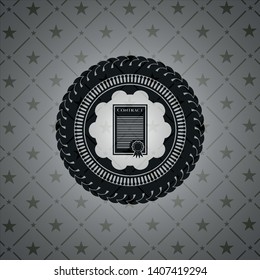 contract icon inside dark emblem. Retro