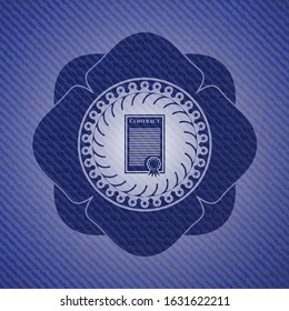 contract icon inside emblem with jean background