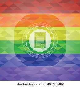 contract icon inside emblem on mosaic background with the colors of the LGBT flag