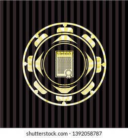contract icon inside gold emblem or badge