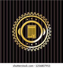 contract icon inside golden badge or emblem