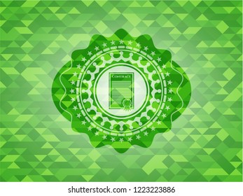 contract icon inside green emblem. Mosaic background