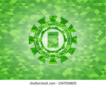 contract icon inside green emblem with mosaic ecological style background