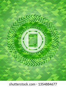 contract icon inside green emblem with mosaic ecological style background