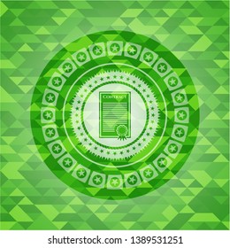 contract icon inside green emblem with mosaic ecological style background